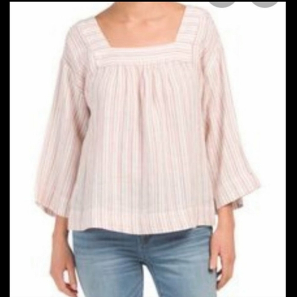Rachel Zoe Linen Striped Flowy Boho Blouse - Picture 5 of 5